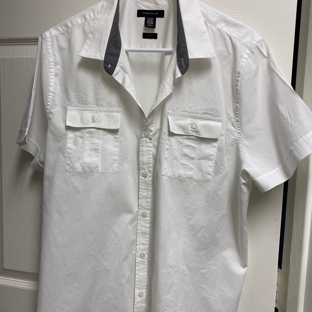 Structure White and Gray Casual Button Down Shirt